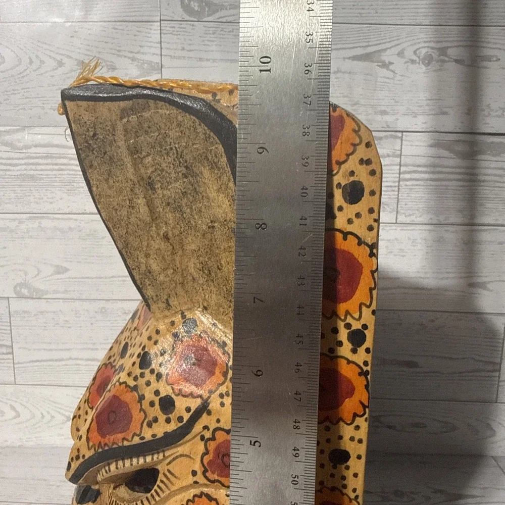 Hand Carved Wooden Jaguar Mask Tribal Painted Folk Art Wall Decor Safari Jungle